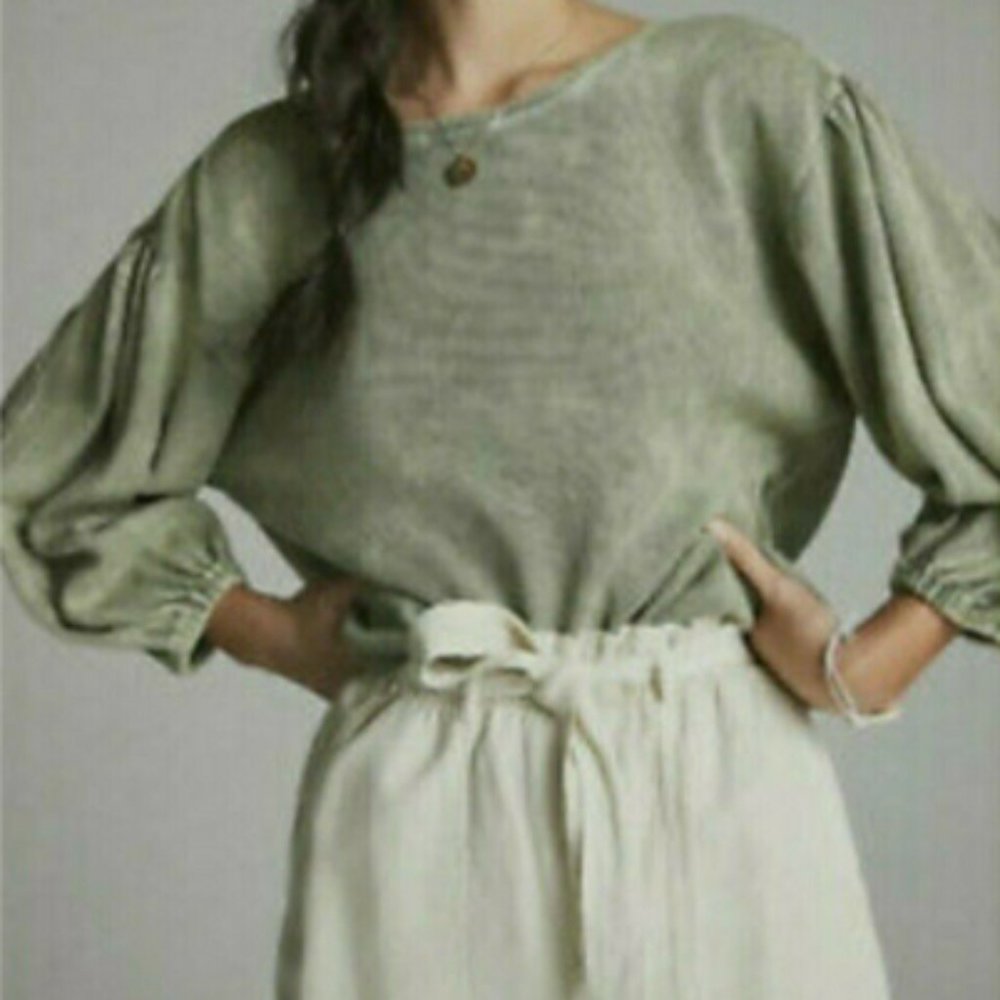Anthroplogie Pilcro Green Mineral Wash Balloon Sleeve Top Size Medium